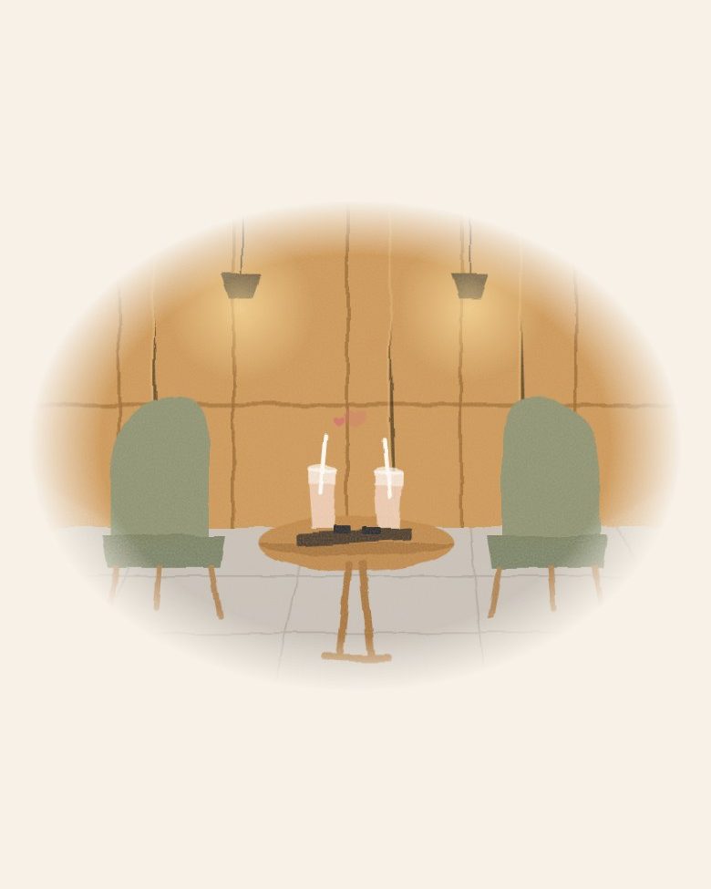 Illustration of a coffee shop table with two coffees