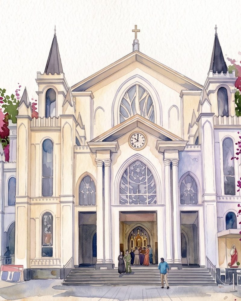 Watercolour of Don Bosco Church, North Paravur