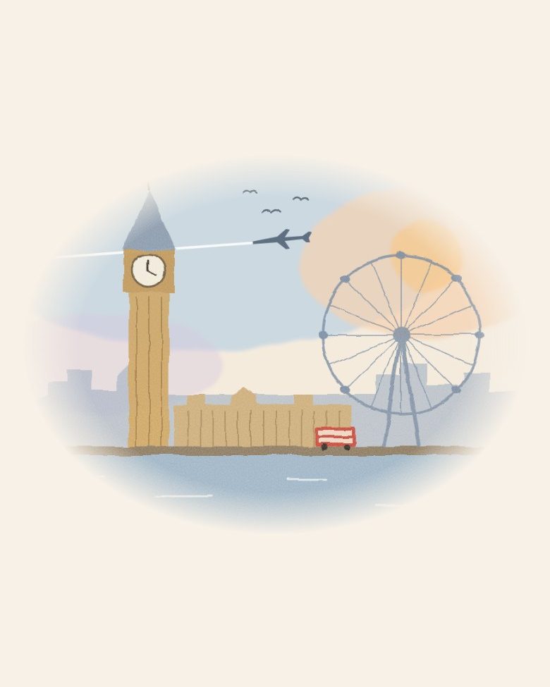 Illustration of London with Big Ben and the London Eye